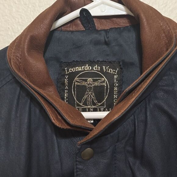 LEONARDO DA VINCE AVIATOR BOMBER JACKET SIZE LEATHER JACKET SIZE 46 - Picture 2 of 11